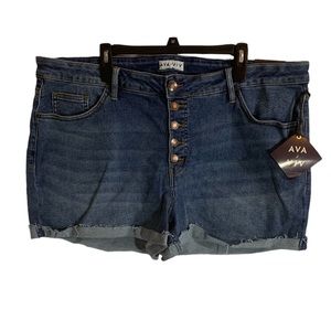 Ava & Viv Womens Cuffed Shorts Size 22W Denim Blue Stretch Button Fly Pockets